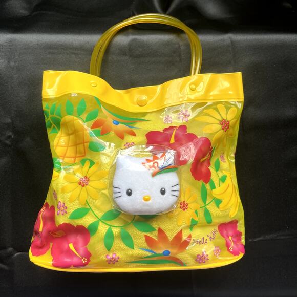 Y2K Hello Kitty Yellow Floral Iridescent Plastic Purse - Picture 1 of 10